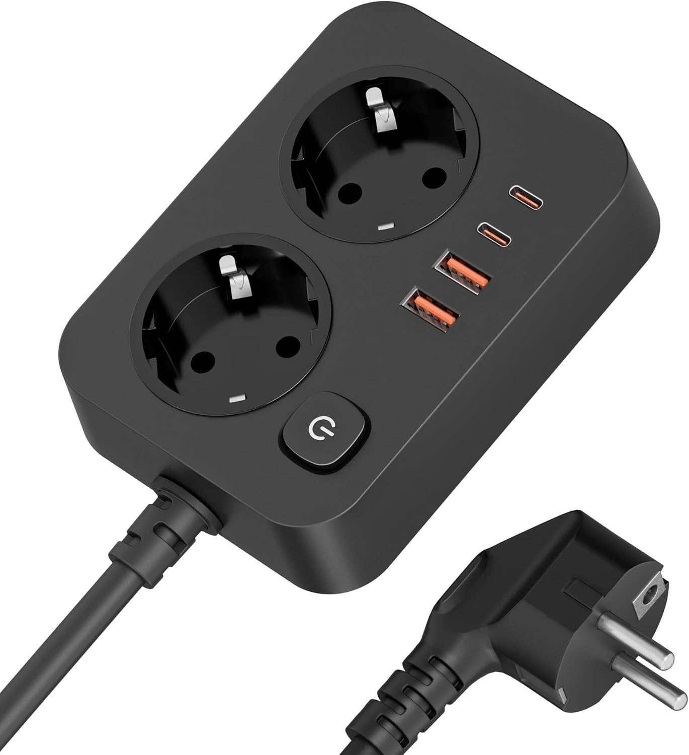 Listwa zasilająca EYMUOBC 6-w-1, z Wyłącznikiem, 2 gniazdka AC, 4 Porty USB, dł. 2m