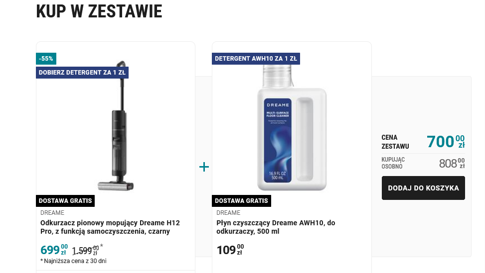 Odkurzacz mopujący Dreame H12 Pro + Płyn czyszczący Dreame AWH10, 500 ml za 1 PLN
