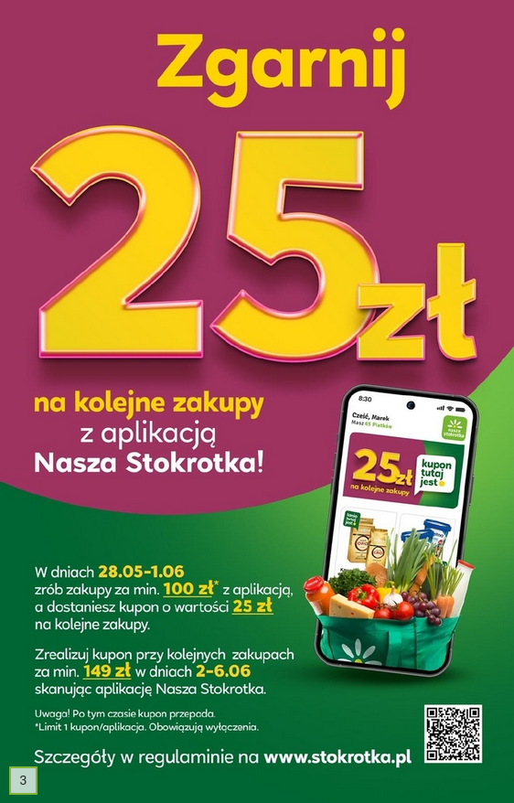 25 PLN na kolejne zakupy w apce STOKROTKA, MWZ 100 PLN