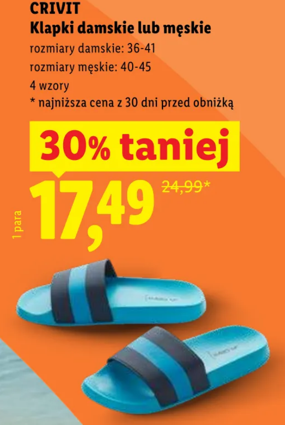Klapki męskie lub damskie CRIVIT, 4 wzory (rozm. 36-45)
