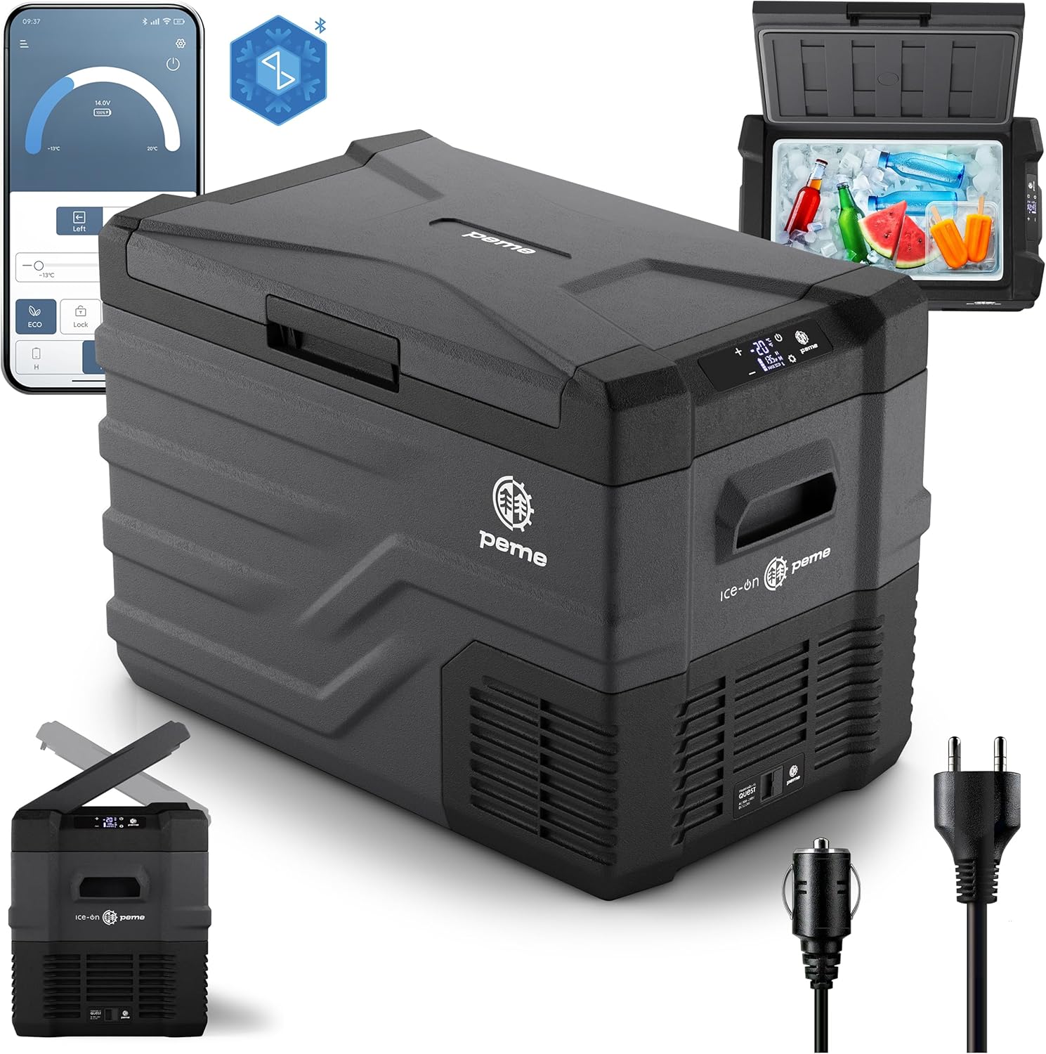 Peme, Lodówka kompresorowa, turystyczna, Aplikacja, Panel LCD, rozm. XL (2 kolory)