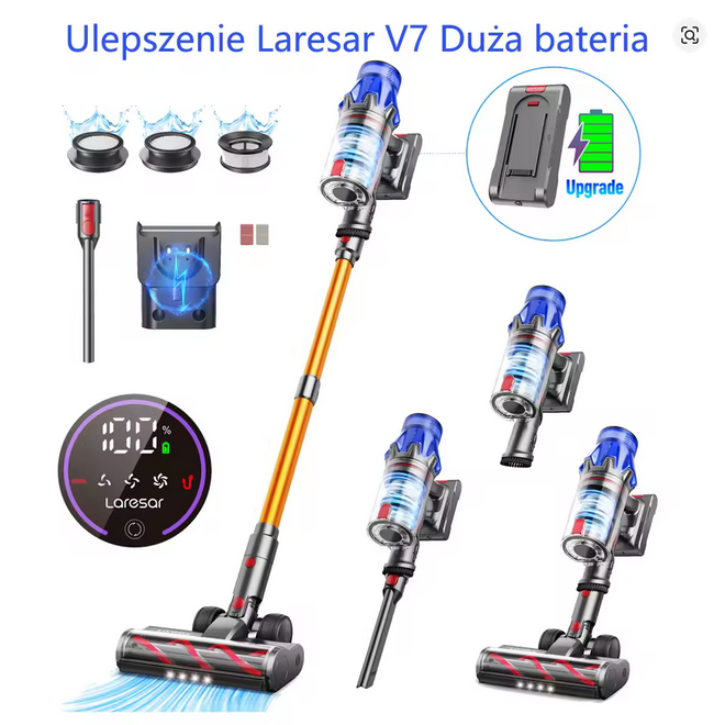 Odkurzacz bezprzewodowy Laresar V7S, 75000PA, 650W, 90 Min