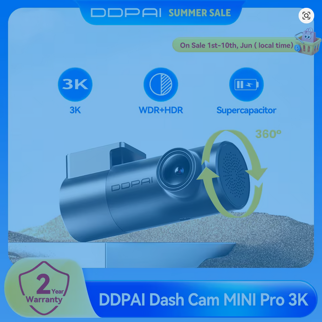 Kamera samochodowa DDPAI MINI Pro 3K HDR 1620P z WiFi, noktowizją, WDR