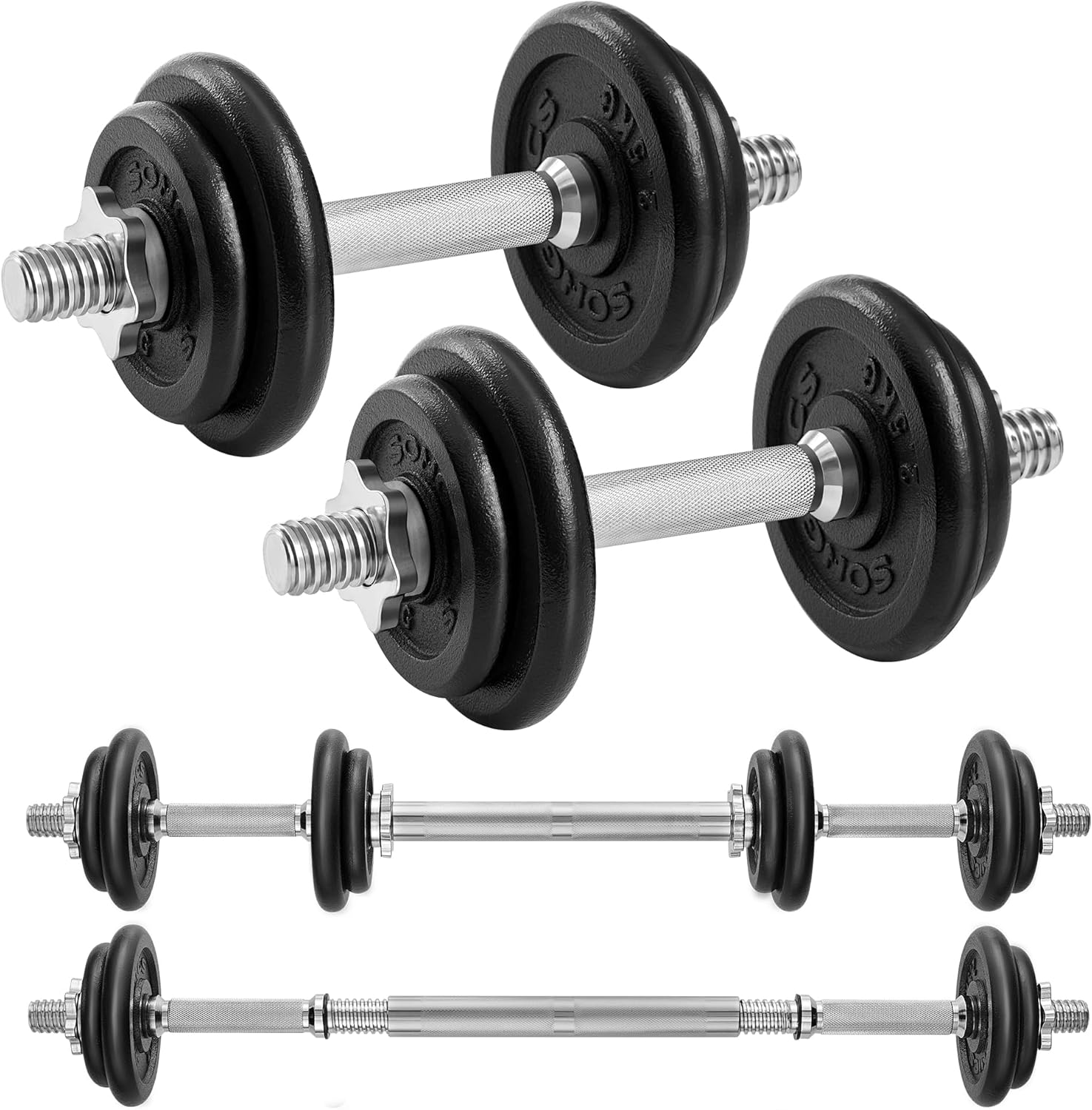 SONGMICS Zestaw hantli 2w1, 21.3 KG, krótkie hantle z gryfem łączącym