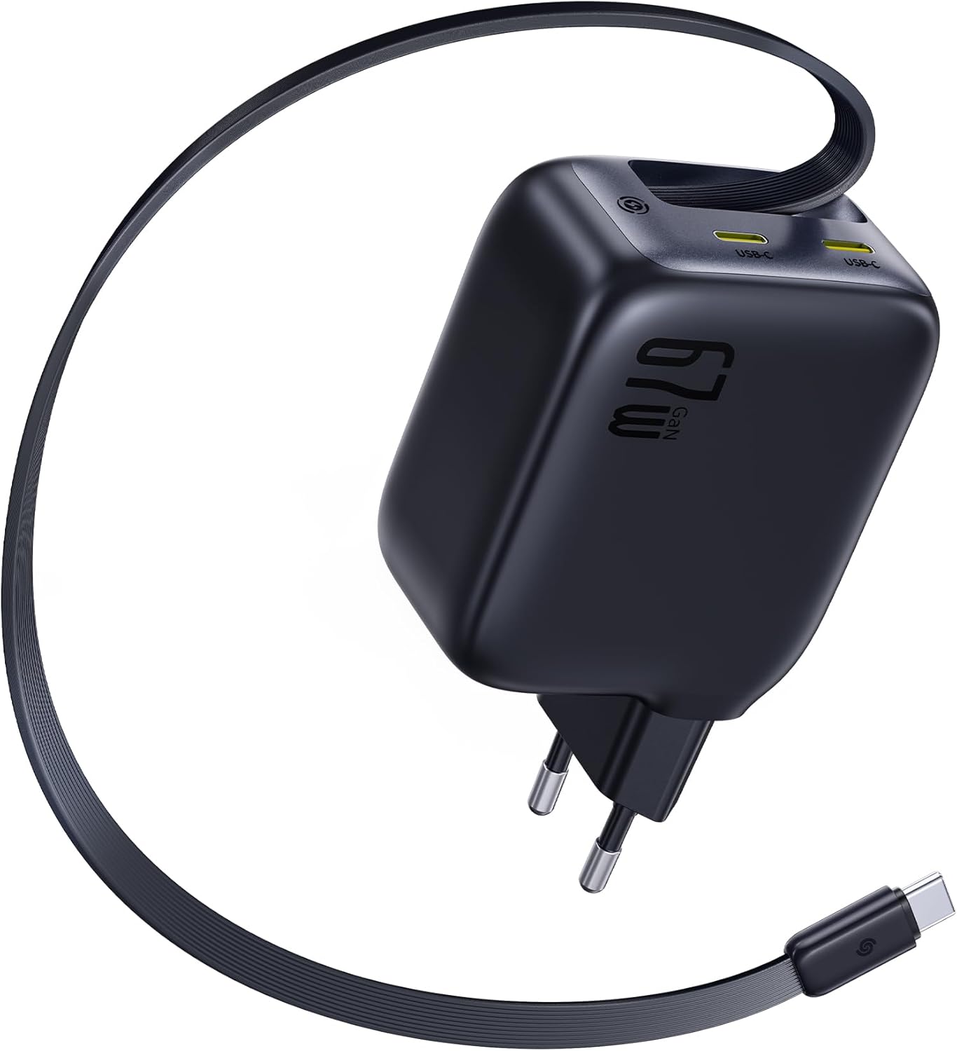 Baseus Enercore Ładowarka USB-C 67W z Wysuwanym Kablem, GaN z 2 Portami USB-C