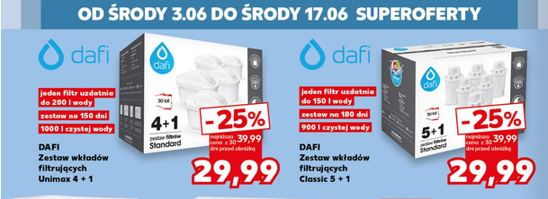 Promocja na wkłady filtrujące DAFI Classic (5+1) i Unimax (4+1)