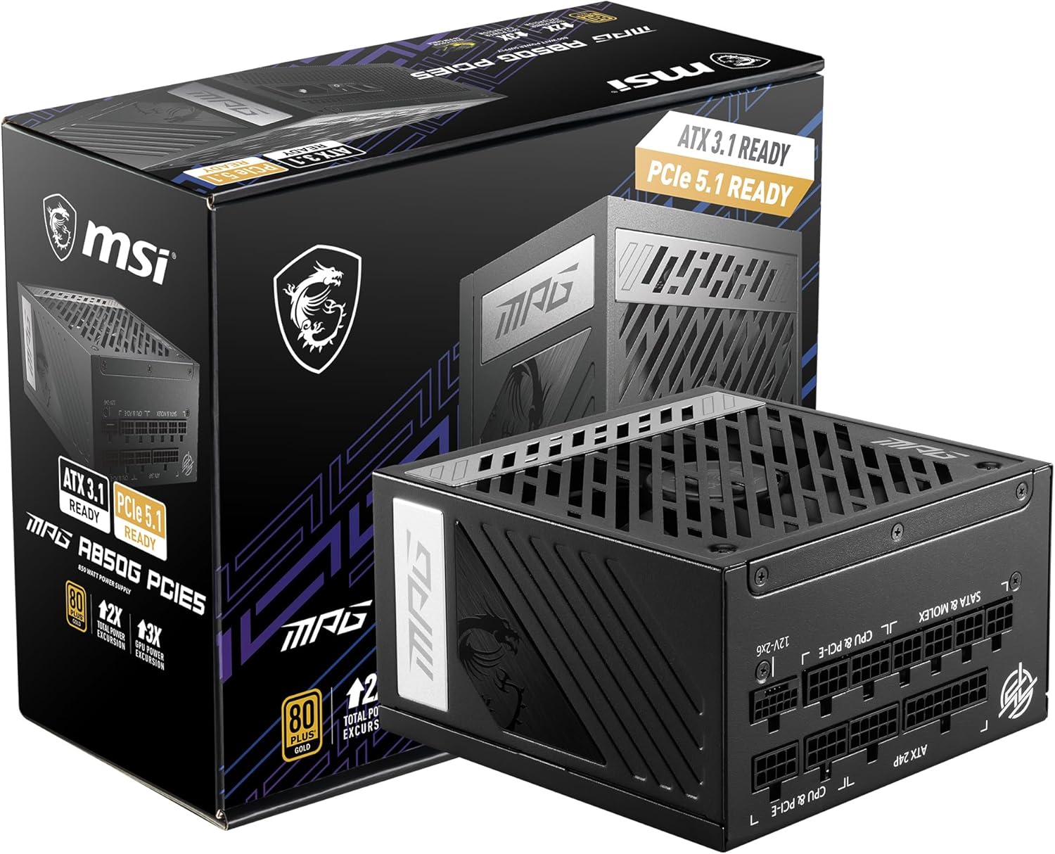 MSI MPG A850G PCIE5 zasilacz sieciowy, 850 W, certyfikat 80 Plus Gold