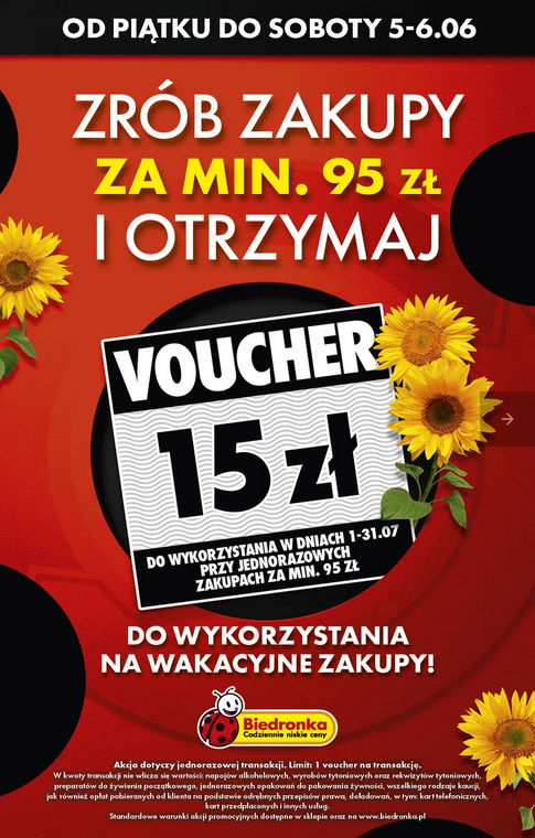 VOUCHER na 15 PLN przy zakupach za min. 95 PLN - BIEDRONKA
