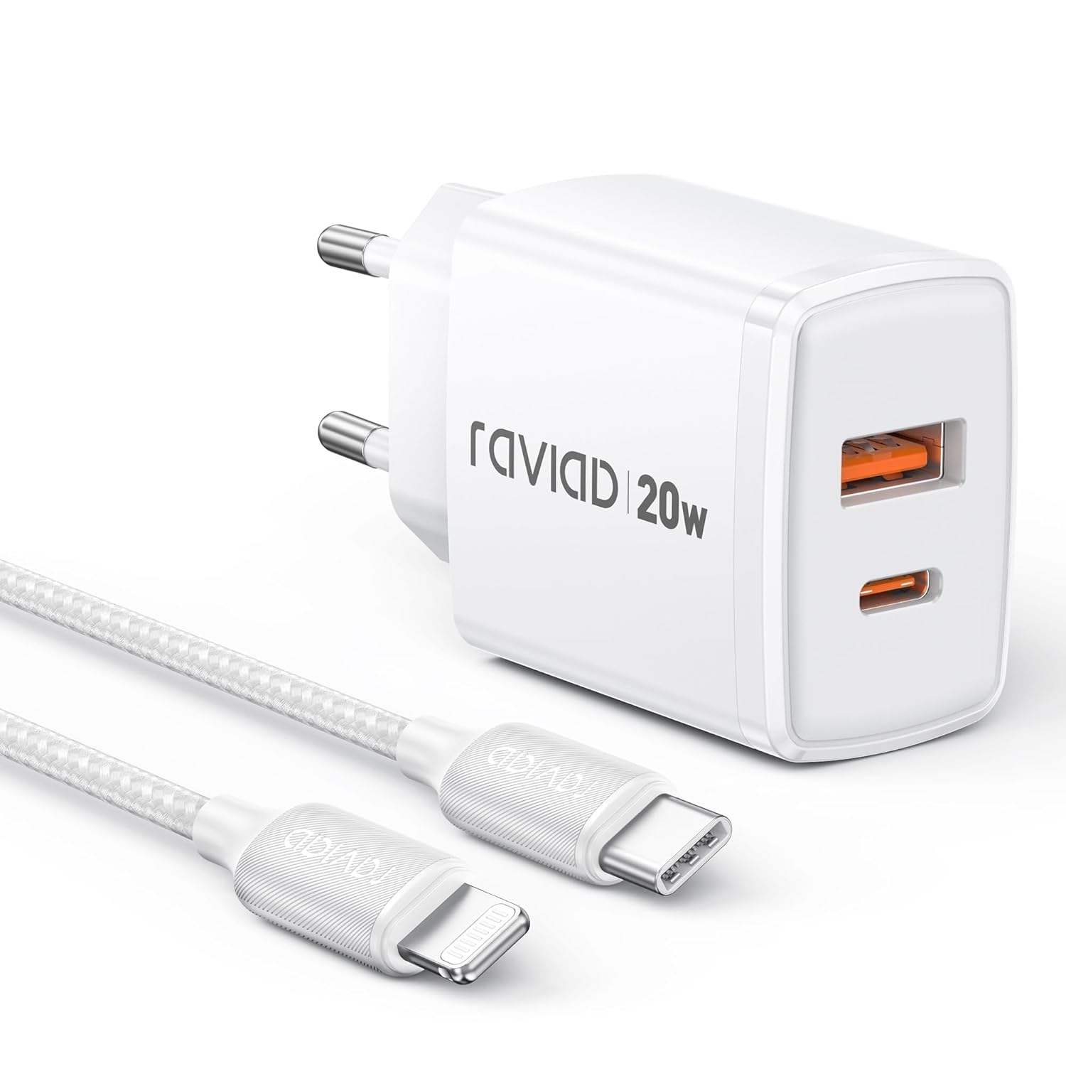 RAVIAD Szybka ładowarka sieciowa [Certyfikat Mfi], 20W + Kabel lighting 2M