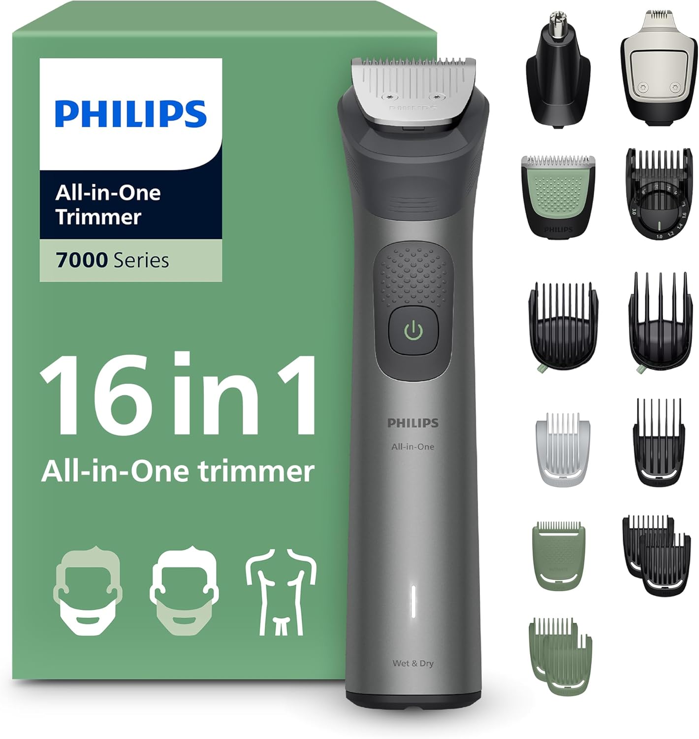 16-elementowy trymer Philips Multigroom All-in-One z serii 7000