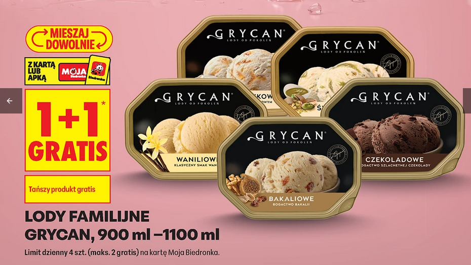 Lody Familijne GRYCAN, 900-1100 ml (1+1 GRATIS)
