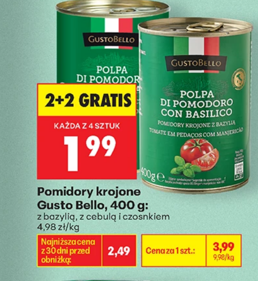 Pomidory krojone Gusto Bello, 400g (2+2 GRATiS)