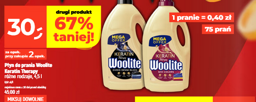 Płyn do prania Woolite Keratin Therapy, różne rodzaje, 4.5 L (przy zakupie 2)