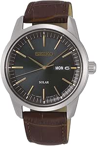 Seiko Męski analogowy zegarek solarny ze skórzanym paskiem SNE529P1