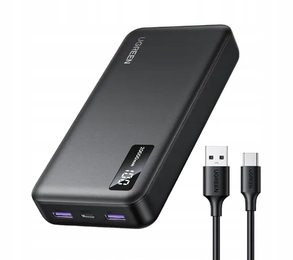 Powerbank UGREEN PB312 20000 mAh PD 20W USB-C 2x USB Czarny + kabel USB-C - OleOle