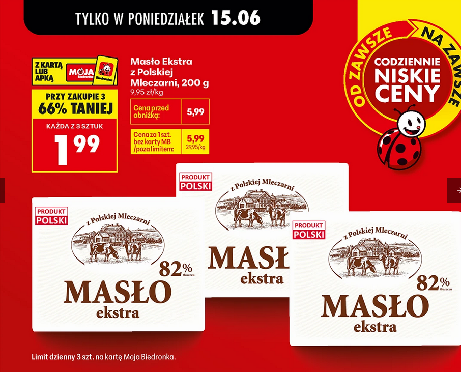 Masło Ekstra z Polskiej Mleczarni, 200g (przy zakupie 3 op.)