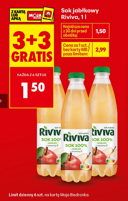 Sok jabłkowy RIVIVA, 1 L (3+3 GRATiS)