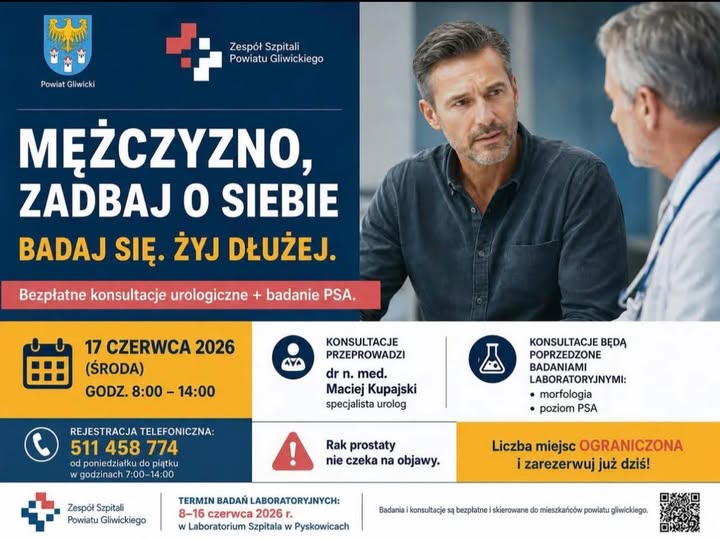 BEZPŁATNE konsultacje urologiczne + badania PSA (w kier. raka prostaty) - GLIWICE