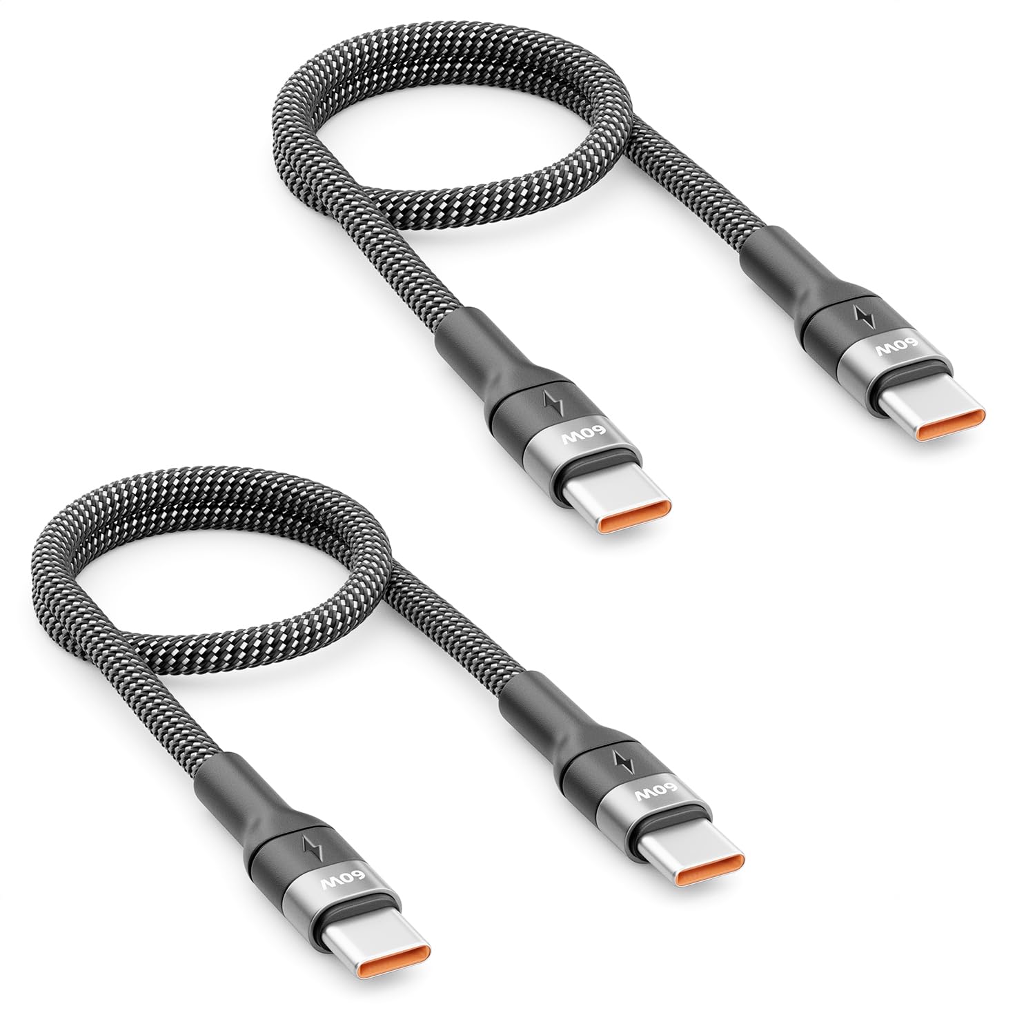 2x deleyCON 0,30m Krótki Kabel ładujący USB-C, 60 W, PD 3.0 PPS