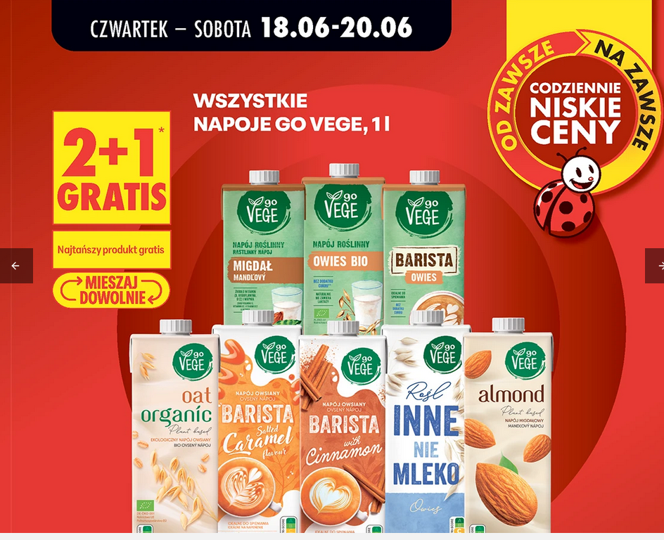 Wszystkie napoje GO VEGE (2+1 GRATiS)