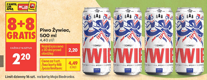 Piwo ŻYWiEC, 500 ML (8+8 GRATiS)