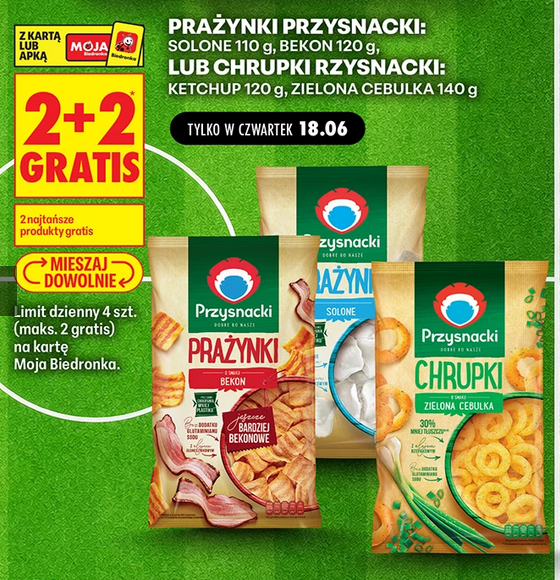 Prażynki PRZYSNACKI lub chrupki PRZYSNACKI, 110-140g (2+2 GRATiS)