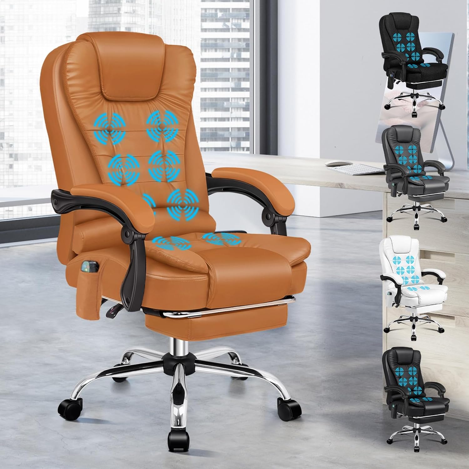 ALFORDSON Ergonomiczne krzesło biurowe, z funkcją masażu cieplnego, ze skóry PU
