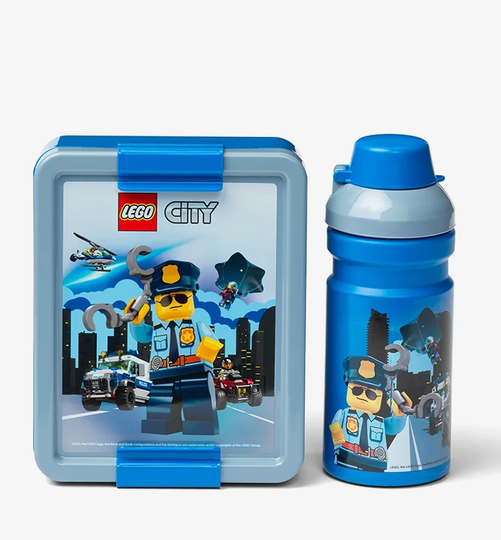 Zestaw LEGO: śniadaniówka, 20x7cm + butelka, niebieski