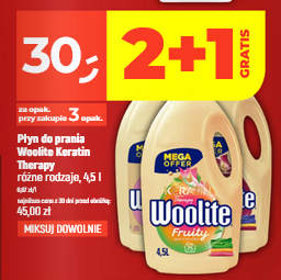 Płyn do prania Woolite Keratin Therapy, 4.5 L, różne rodzaje (2+1 GRATiS)
