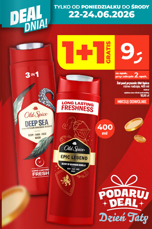 Żel pod prysznic Old Spice, różne rodzaje, 400 ML (1+1 GRATIS)