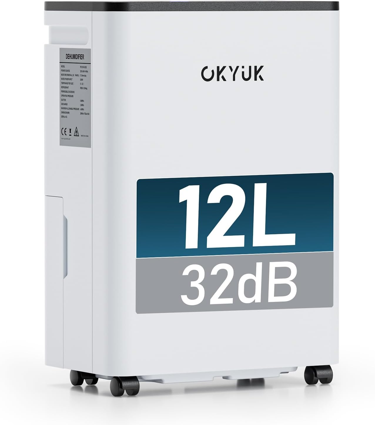 OKYUK Elektryczny osuszacz powietrza, 12 l, z cyfrowym wskaźnikiem wilgotności powietrza, do 60 m²