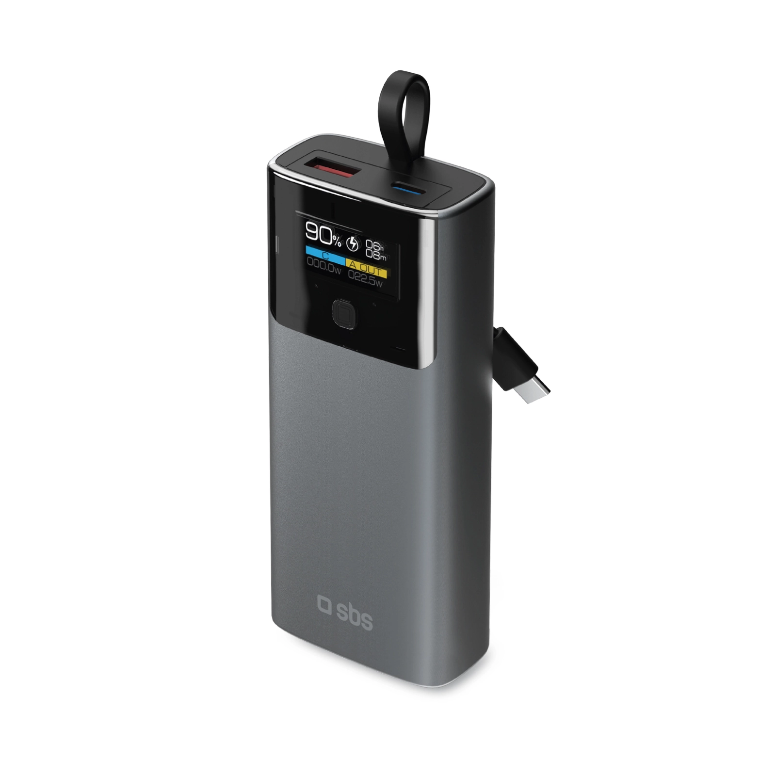 Powerbank SBS TTBB10000LCDPD20 LCD Power Bank z wbudowanym kablem USB-C 10000 mAh PD 20W