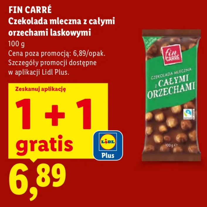 FIN CARRE czekolada mleczna z całymi orzechami laskowymi (1+1 GRATIS)