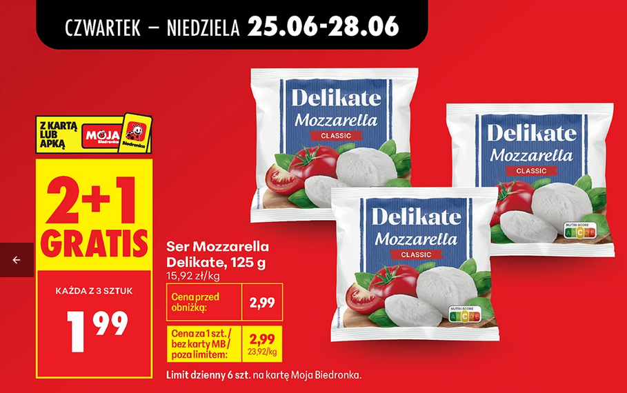 Ser Mozzarella DELIKATE, 125g (2+1 GRATiS)