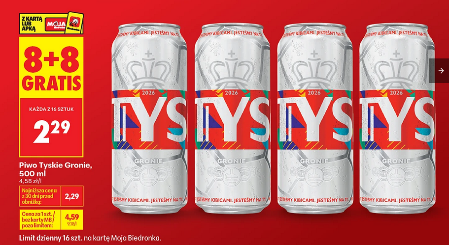 Piwo Tyskie Gronie, 500 ML (8+8 GRATiS)