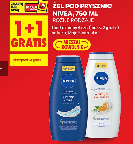 Żel pod prysznic NIVEA, 750 ML, różne rodzaje (1+1 GRATiS)