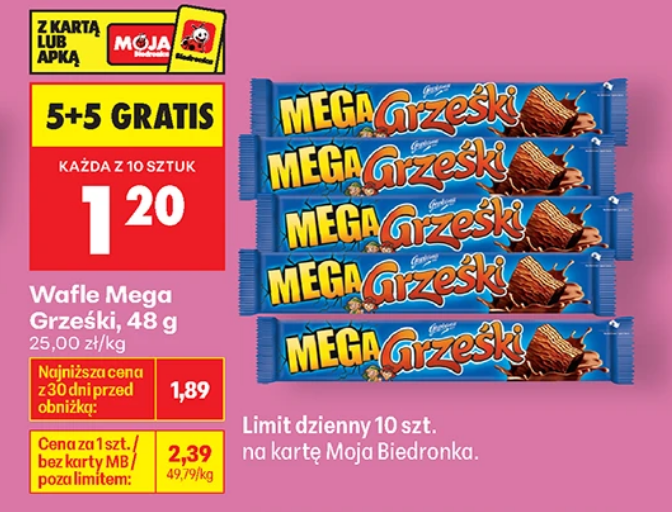 Wafle Mega Grześki, 48g (5+5 GRATiS)