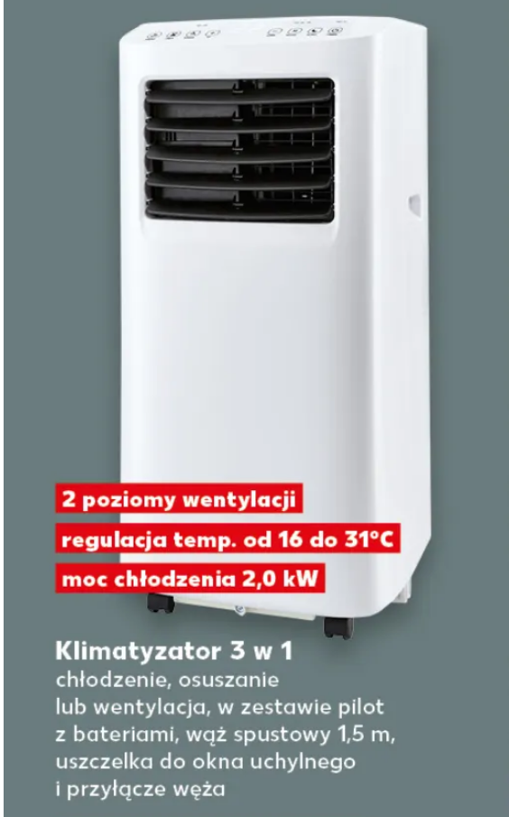 Klimatyzator mobilny 3w1, moc chłodzenia 2.1 kW - KAUFLAND