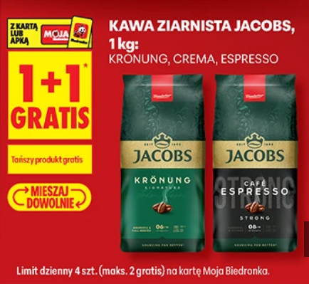Kawa ziarnista Jacobs: Kronung, Crema, Espresso, 1 kg (1+1 GRATIS)