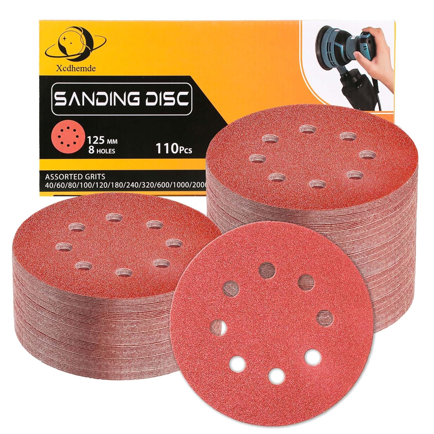 110 sztuk - Krążki ścierne Xcdhemde, 125 mm, ziarnistość 40/60/80/100/120/180/240/320/600/1000/2000