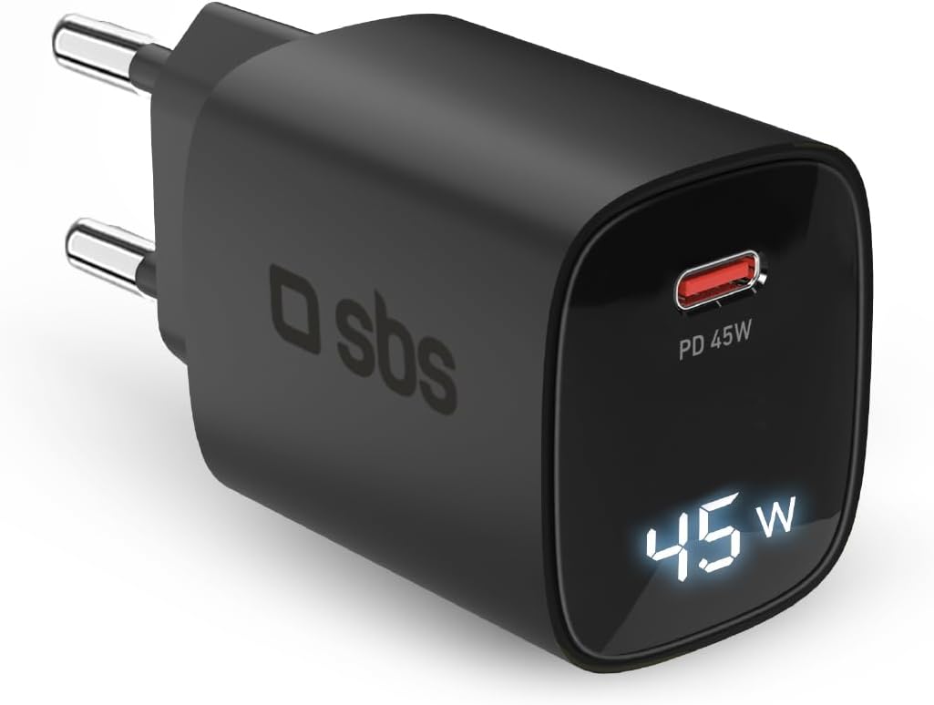 Ładowarka sieiowa SBS LCD USB-C 45W, GaN Technology, Power Delivery (PD 3.0 PPS)