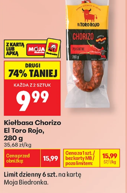 Kiełbasa Chorizo El Toro Rojo, 280g (przy zakupie 2 szt.)
