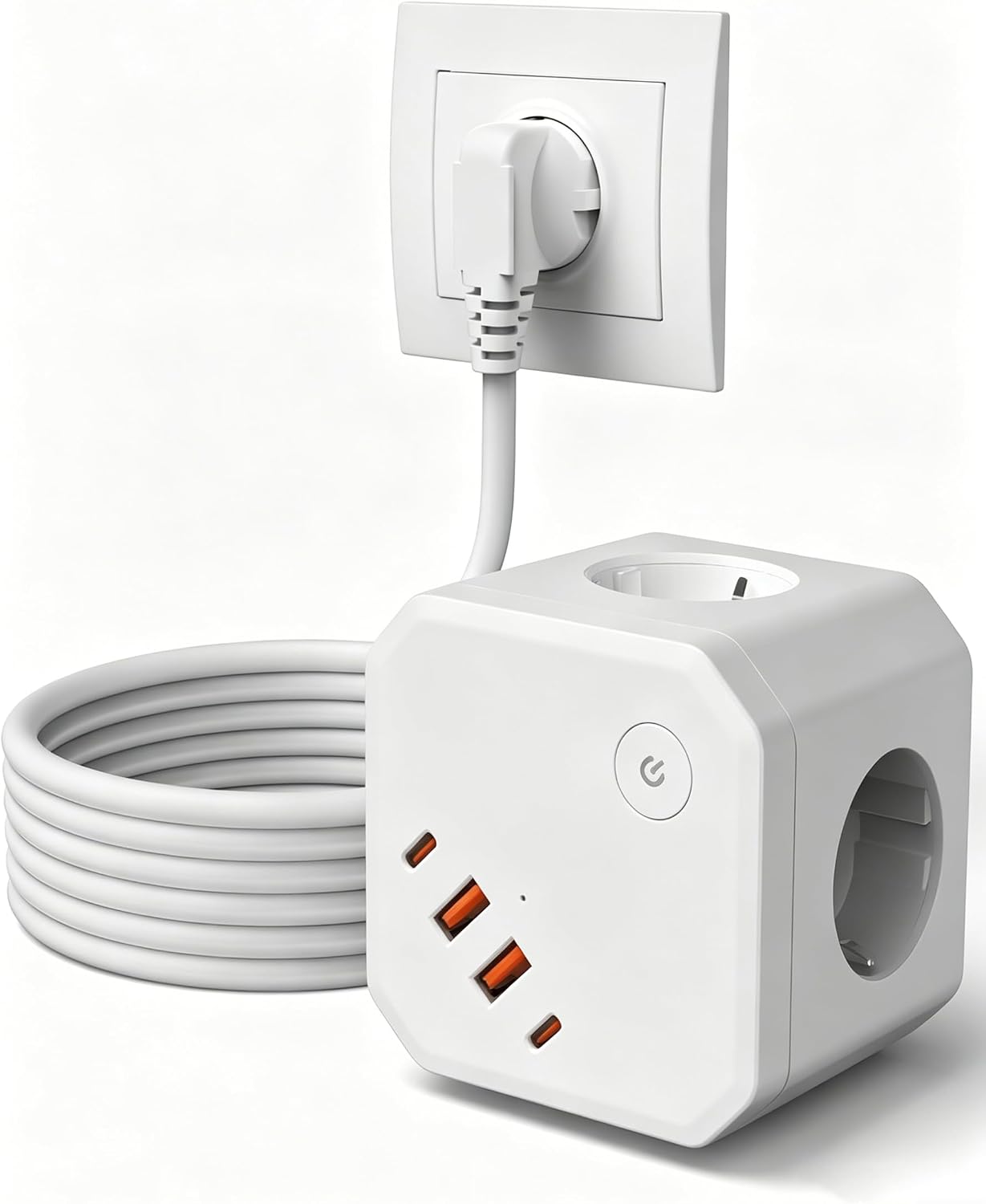 Listwa zasilająca AIVONTE, z 4 gniazdami USB, szybkim ładowaniem USB-C 20W, zabezpieczeniem przeciwprzepięciowym, 4000W, 2 metry