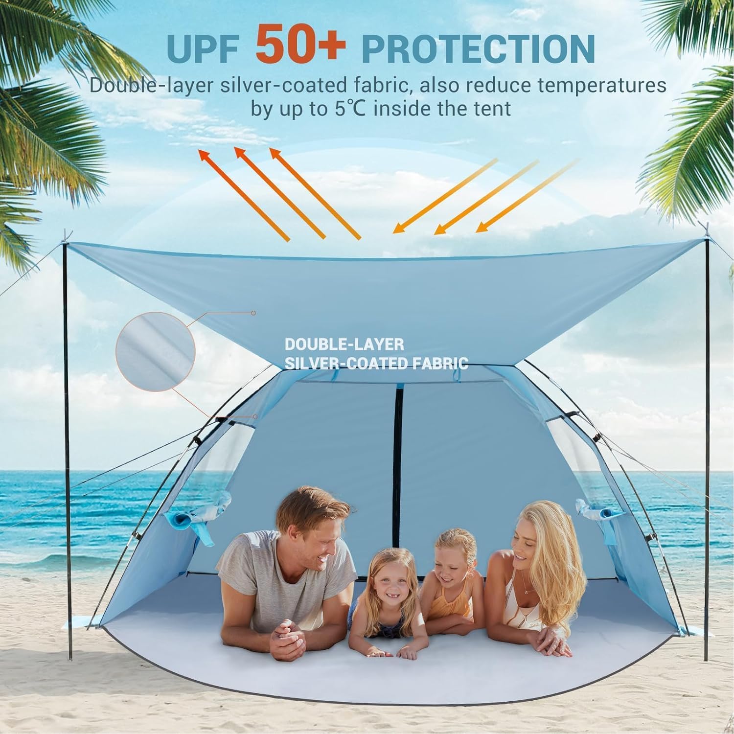 Elegear Namiot Plażowy Dla 4–5 Osób, Namiot Przeciwsłoneczny UV UPF 50+, niebieski