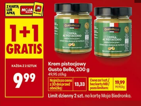 Krem pistacjowy GUSTO BELLO, 200g (1+1 GRATiS)