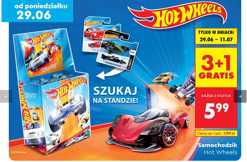 Samochodzik Hot Weels, różne rodzaje (3+1 GRATIS)