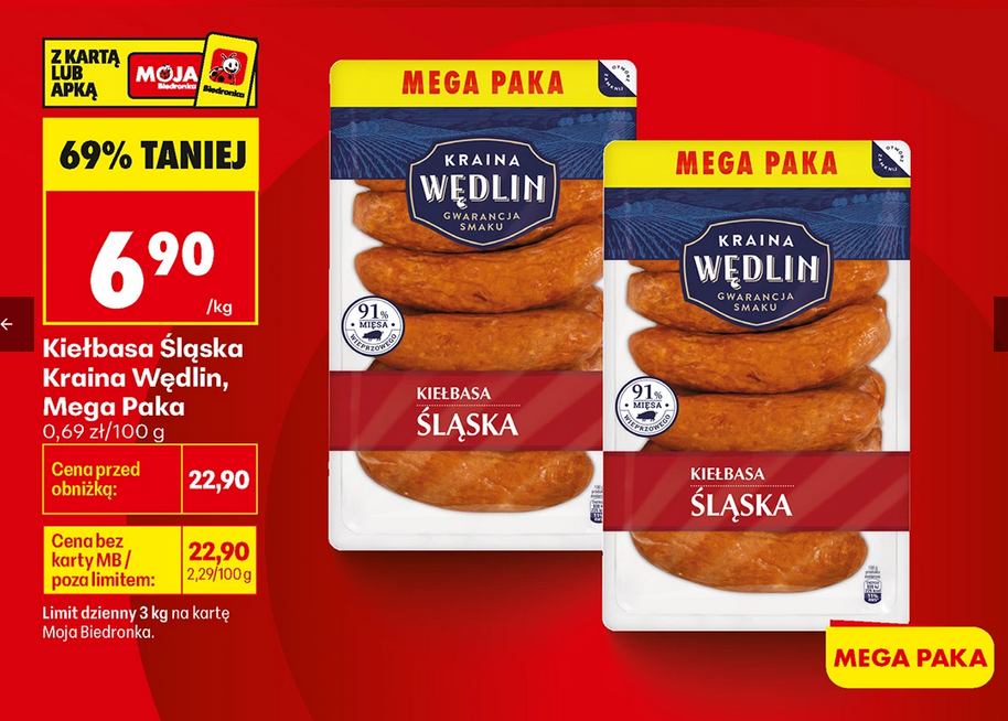 KIełbasa Śląska Krain Wędlin, MEGA PAKA, 1 KG