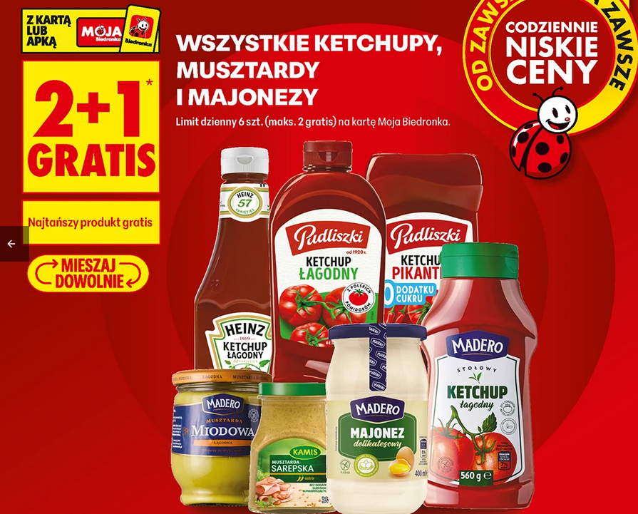 Wszystkie ketchupy, musztardy i majonezy (2+1 GRATIS)