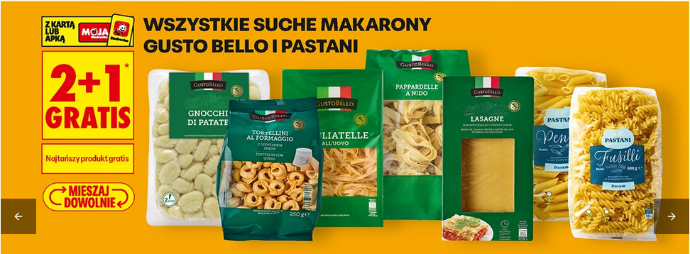 Wszystkie suche makarony Gusto Bello i Pastini (2+1 GRATIS)