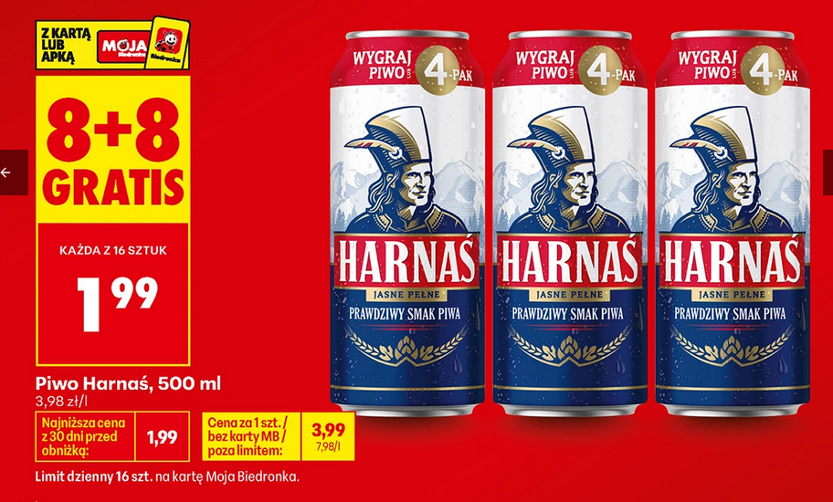 Piwo Harnaś, 500 ML (8+8 GRATiS)
